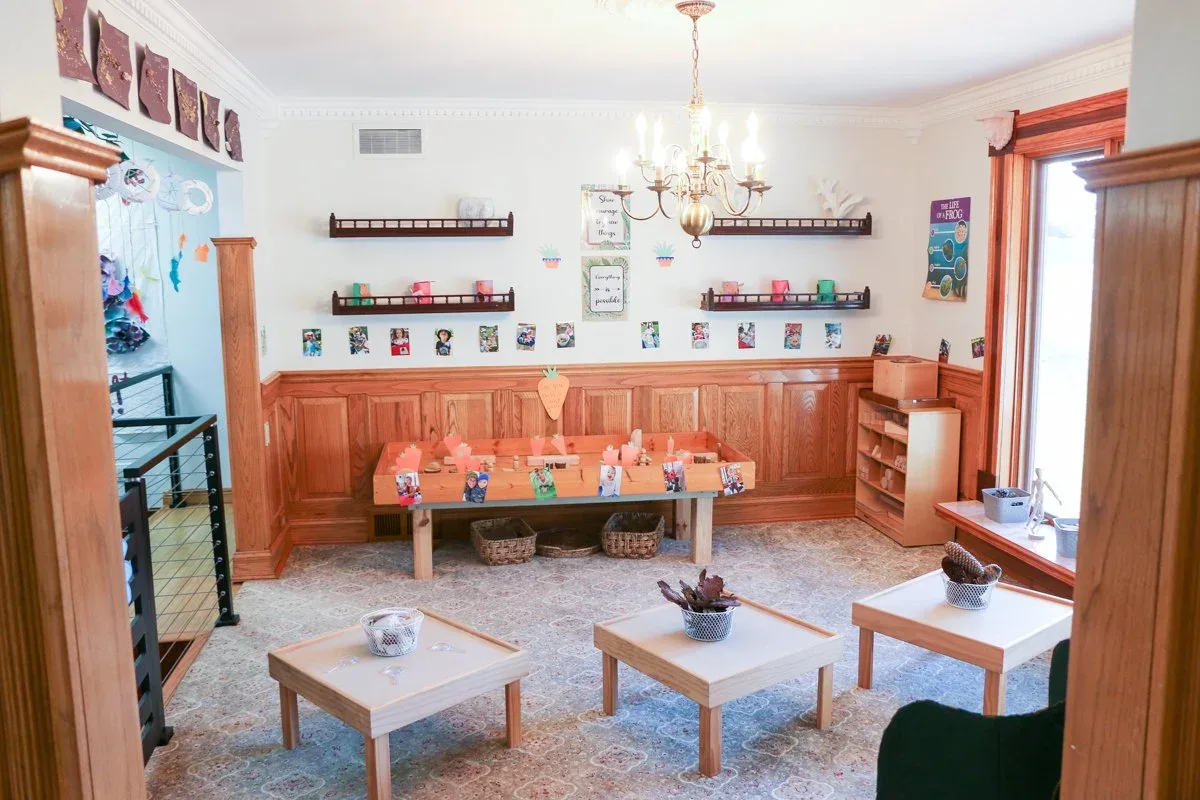 Kempfer Lane activity room with low tables and wall displays at BBDS Kempfer Lane, Verona, WI